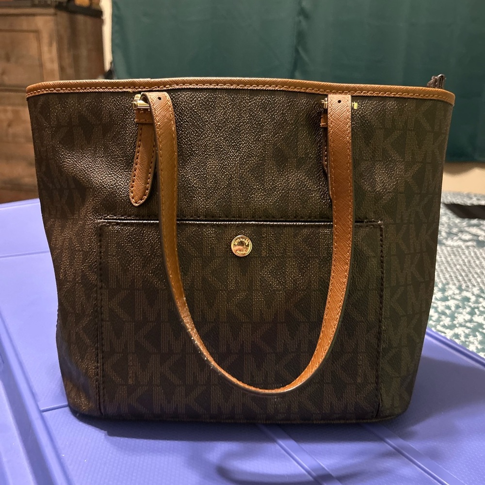 Michael Kors Brown Structured Tote with Leather Straps
